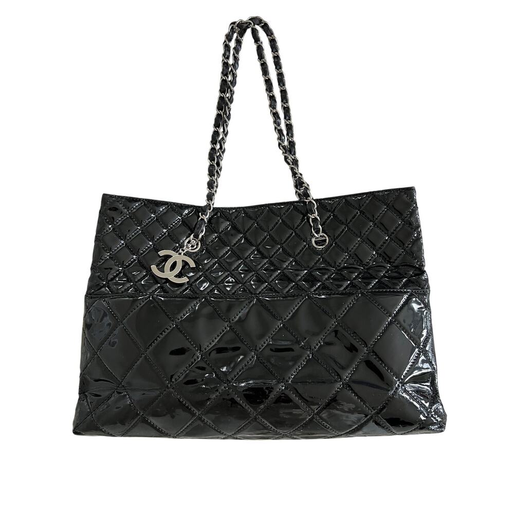CHANEL Matelasse Enamel Silver Chain Shoulder Bag Authentic